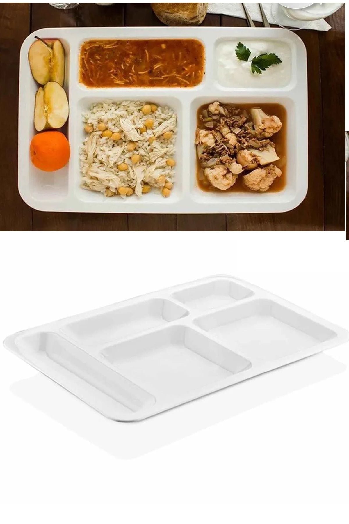 10 Adet 5 Bölmeli Kırılmaz Tabldot Tabak Self Servis Yemekhane Okul Lokanta Tabildot (40 cm x28 cm)