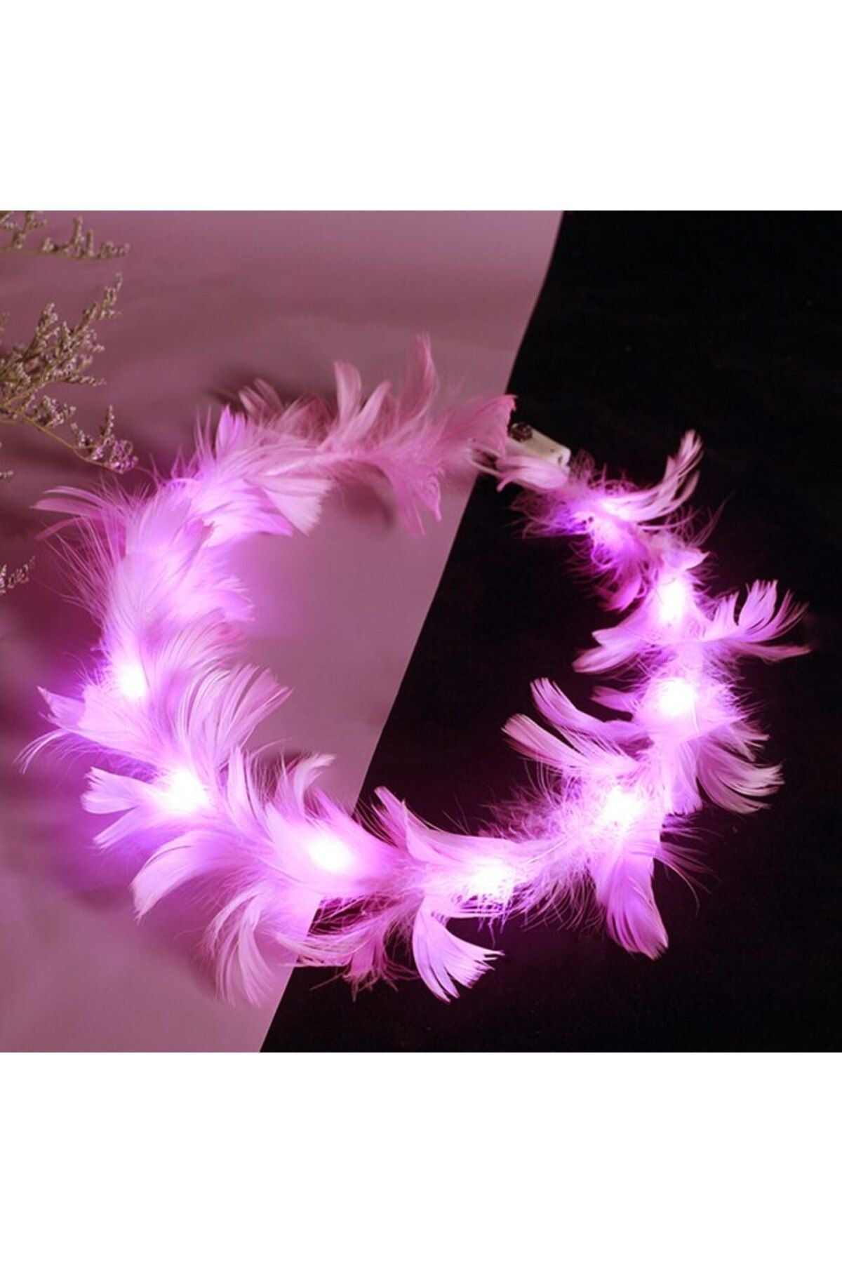 Led Işıklı Rengarenk Yanan 3 Fonksiyonlu Otrişli Parti Tacı Pembe Renk 12x12 cm