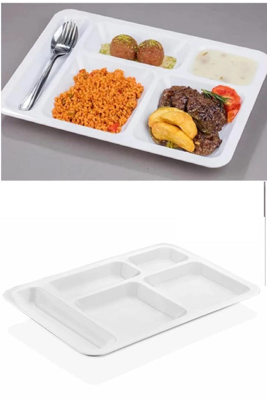 10 Adet 5 Bölmeli Kırılmaz Tabldot Tabak Self Servis Yemekhane Okul Lokanta Tabildot (40 cm x28 cm)