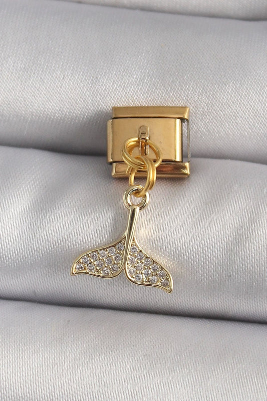 316l Çelik Gold Renk Sallantı Zirkon Taşlı Balık Kuyruğu Figür Nomination Charm