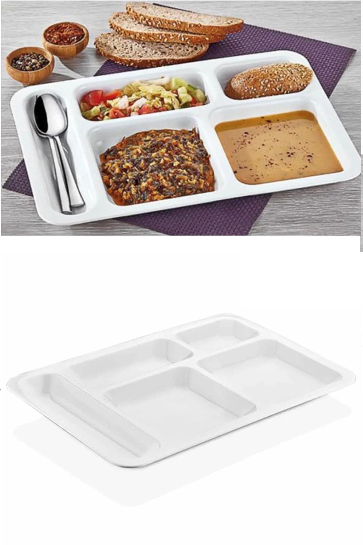 10 Adet 5 Bölmeli Kırılmaz Tabldot Tabak Self Servis Yemekhane Okul Lokanta Tabildot (40 cm x28 cm)