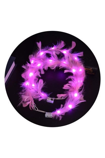 Led Işıklı Rengarenk Yanan 3 Fonksiyonlu Otrişli Parti Tacı Pembe Renk 12x12 cm