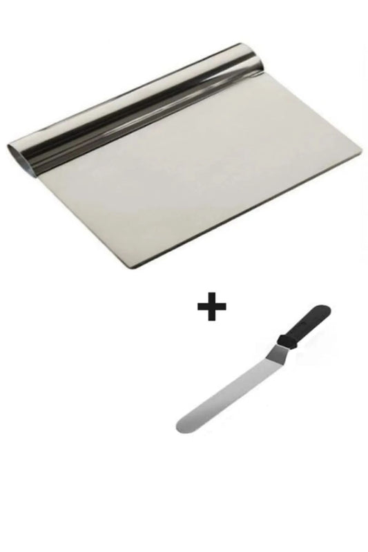 2li Set Hamur Şekillendirici Eğik Pasta Spatulası Metal Hamur Kesici Kazıyıcı Spatula